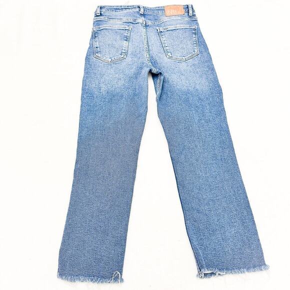 Zara Vintage Wash Bootcut Denim Jeans Split Raw Hem Size 8 - Picture 3 of 7